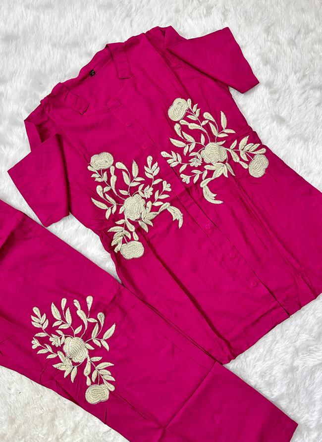 Imported Pink Casual Wear Embroidery Work Readymade Cord Set